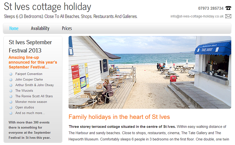 St Ives Cottage Holiday website with simple CMS.